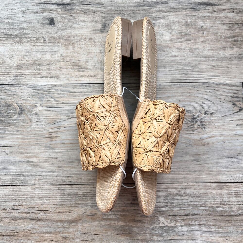 A New Day Woven Raffia Slide Sandals Size 9 Women's Tan Boho Coastal Summer NWT - Picture 2 of 9